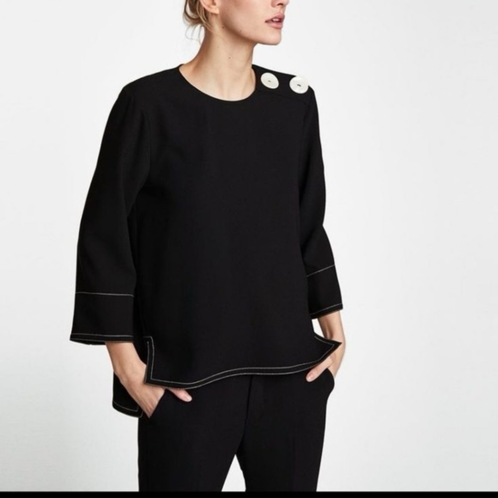 Zara Woman Black Tunic with Large Ivory Button